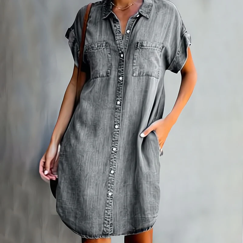 Katie - Elegantes und Bequemes Denim-Kleid mit Knöpfen