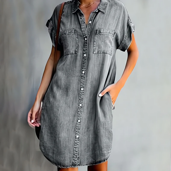 Katie - Elegantes und Bequemes Denim-Kleid mit Knöpfen