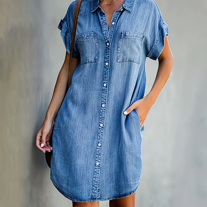 Katie - Elegantes und Bequemes Denim-Kleid mit Knöpfen