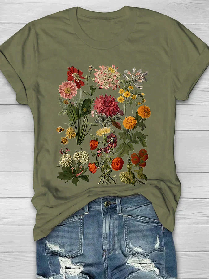 Liv - Damen T-Shirt mit Retro-Blümchenmuster