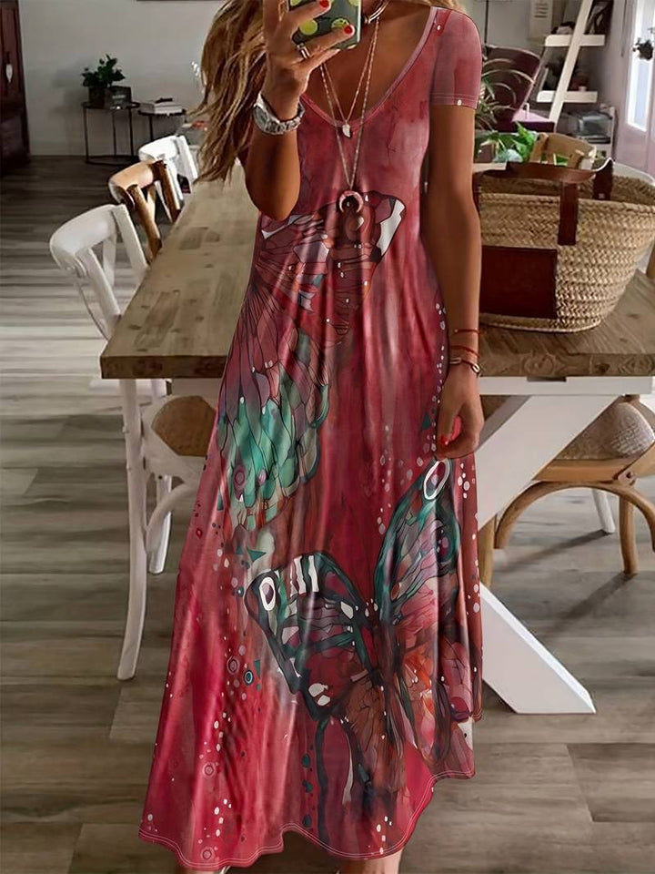 Sara – Kleid mit V-Ausschnitt und Schmetterlingen für Frühling und Sommer