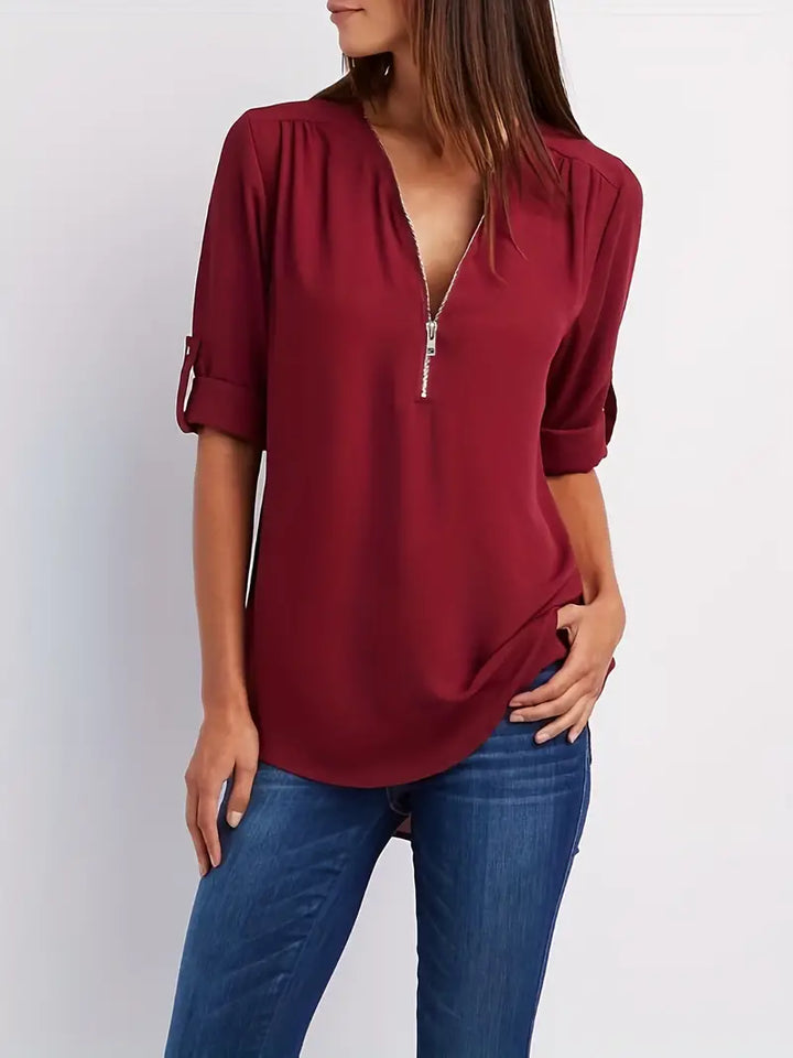 Olive - Relaxed Fit Bluse mit V-Ausschnitt