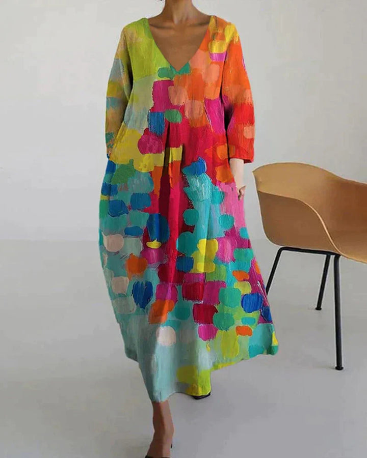 Tatiana - Farbiges Kleid mit V-Ausschnitt und Muster