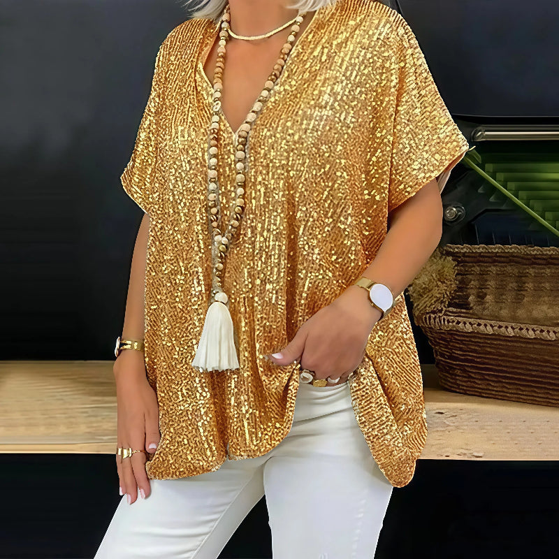 Paola - Glitzerndes V-Neck T-Shirt