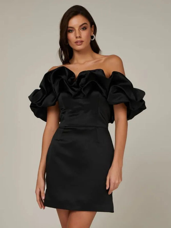 Waverly - Off-Shoulder Satin-Kleid mit Rüschen