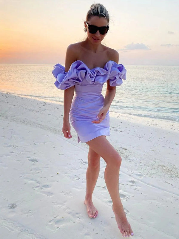 Waverly - Off-Shoulder Satin-Kleid mit Rüschen