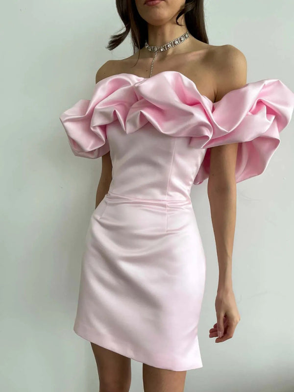 Waverly - Off-Shoulder Satin-Kleid mit Rüschen