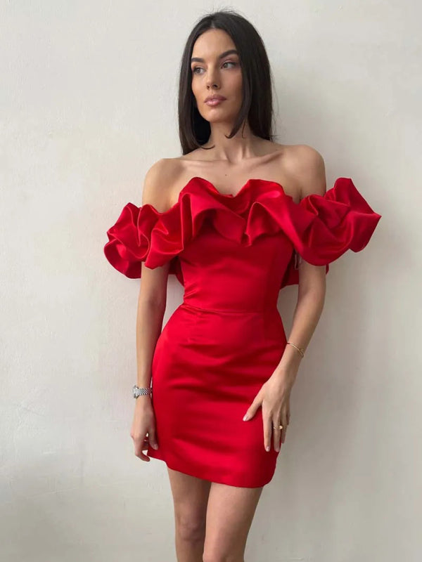Waverly - Off-Shoulder Satin-Kleid mit Rüschen