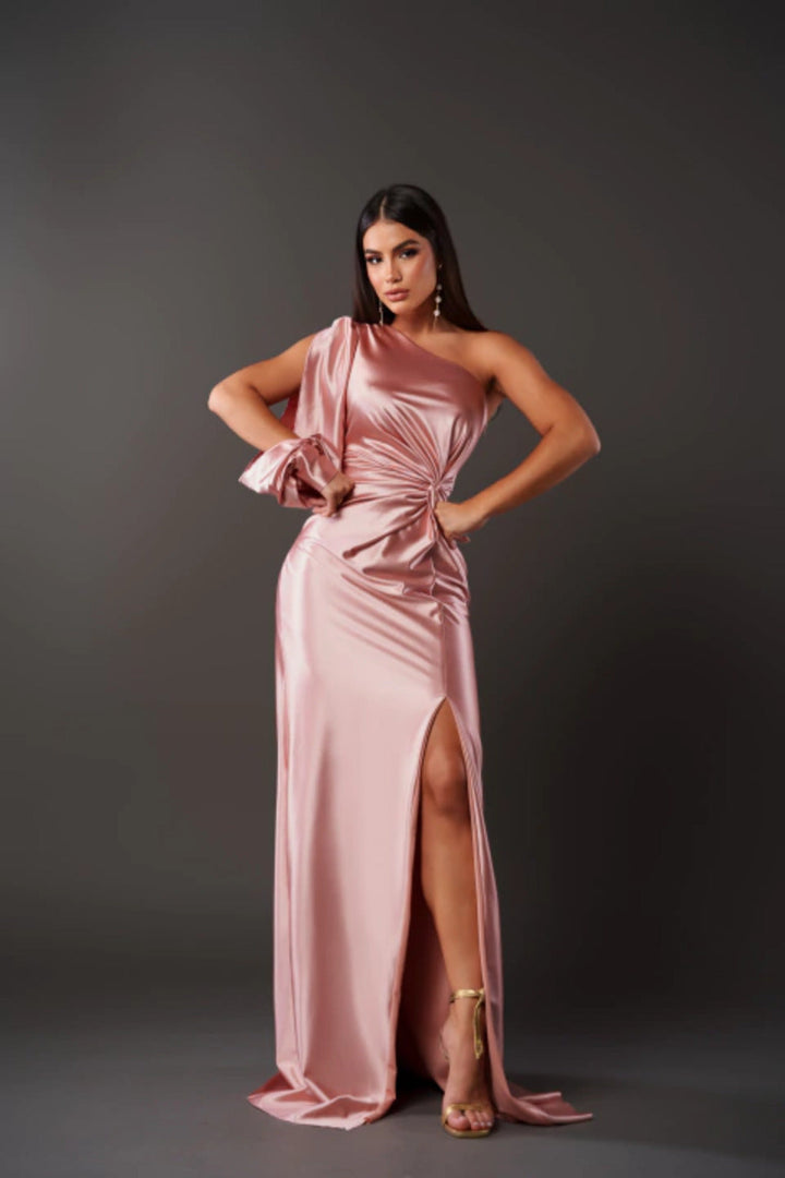 Fely - Strahlendes Satin-Kleid mit Schulterfrei-Design
