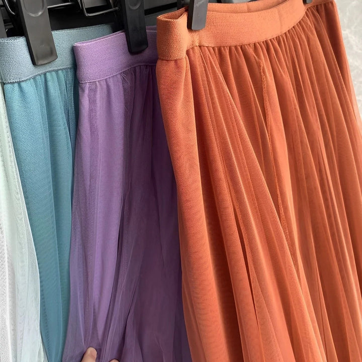 Kelly - Bequemer Midirock aus gefaltetem Mesh für Damen