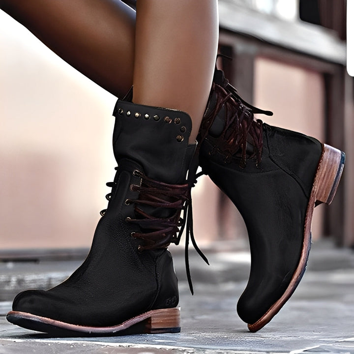 Lenora - Retro-Leder-Damenstiefel mit kleinem Absatz