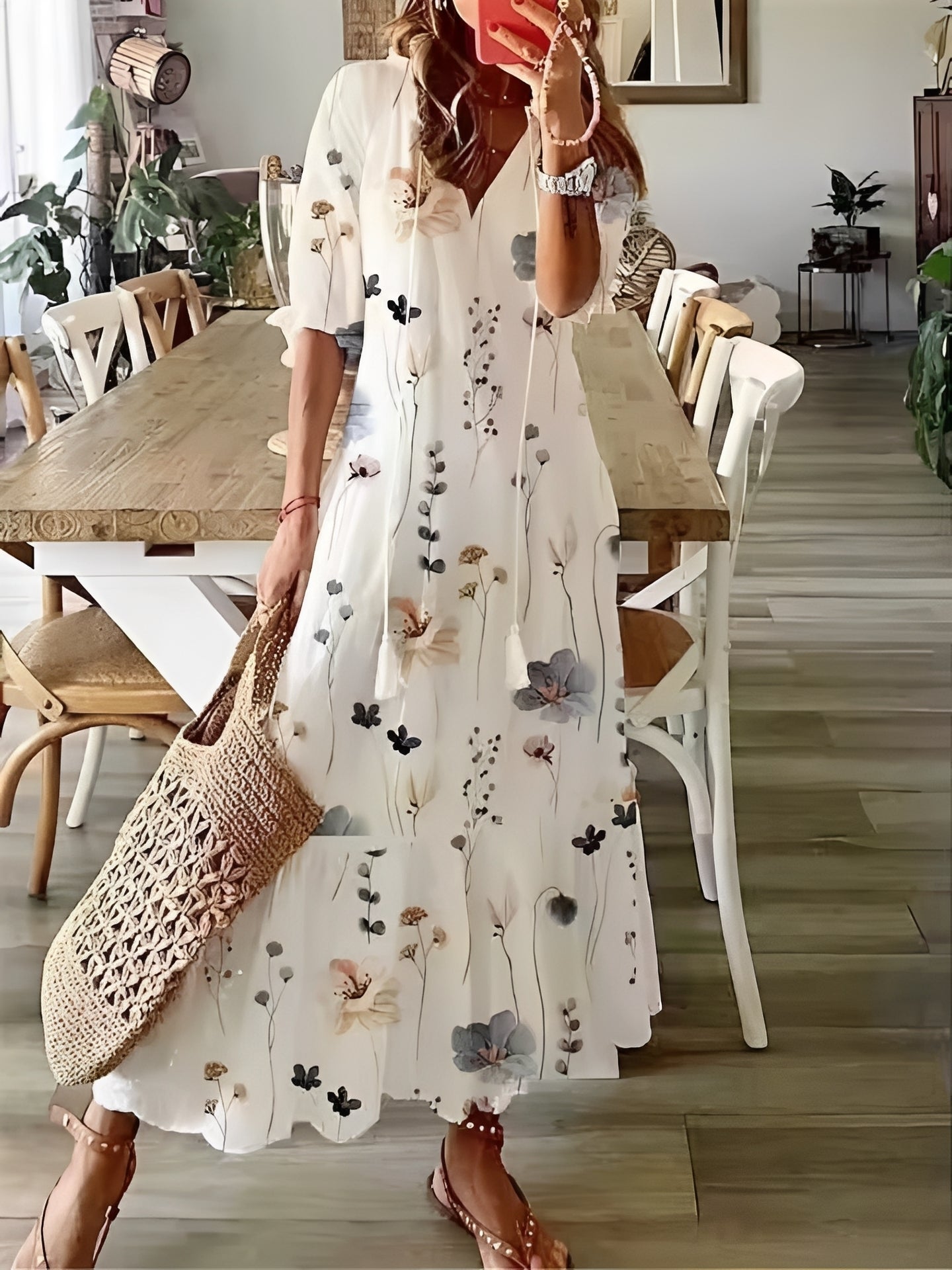 Esther - Boho-Maxikleid mit halben Ärmeln für Frauen