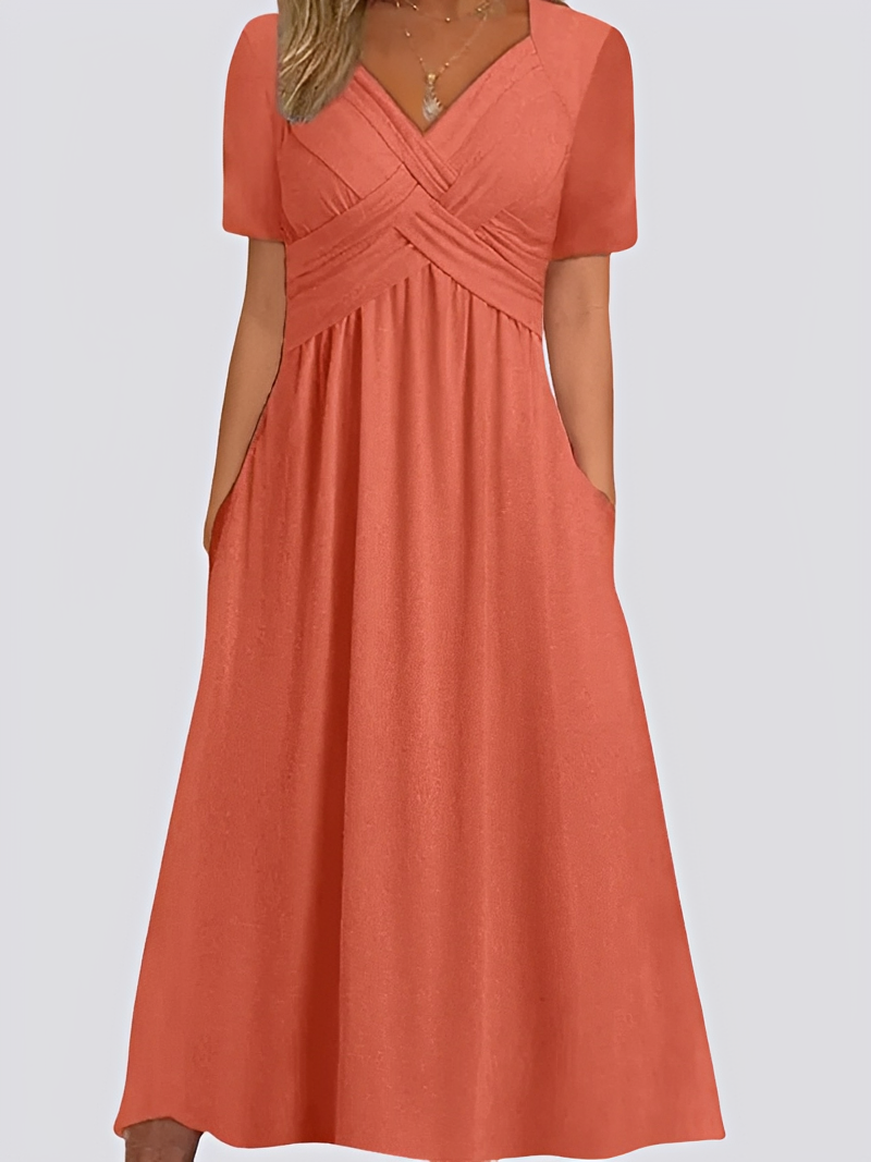 Salma - Feminines, lockeres Damen-Midikleid mit kurzen Ärmeln