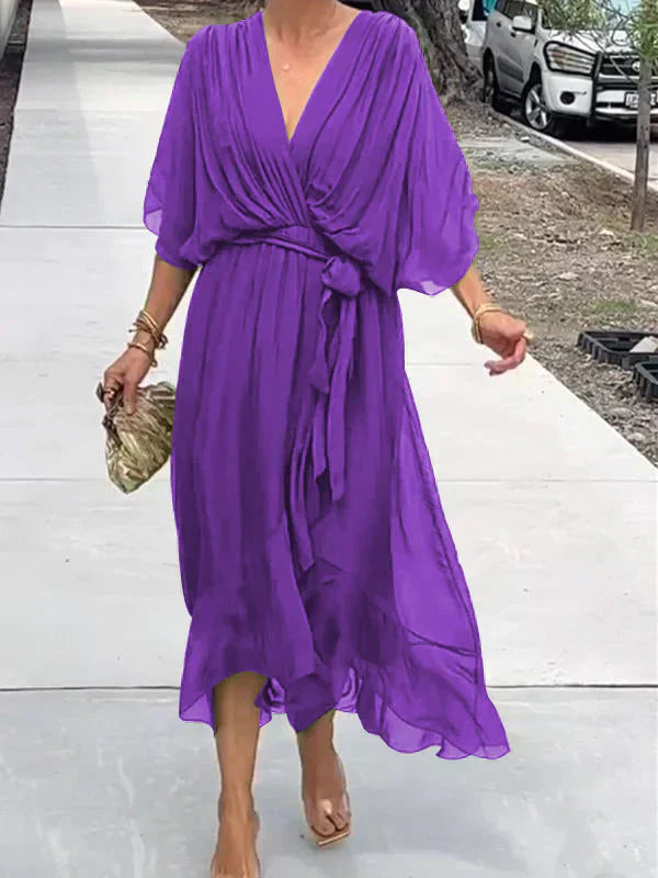 Kryziah - Schickes Seidenkleid mit V-Ausschnitt