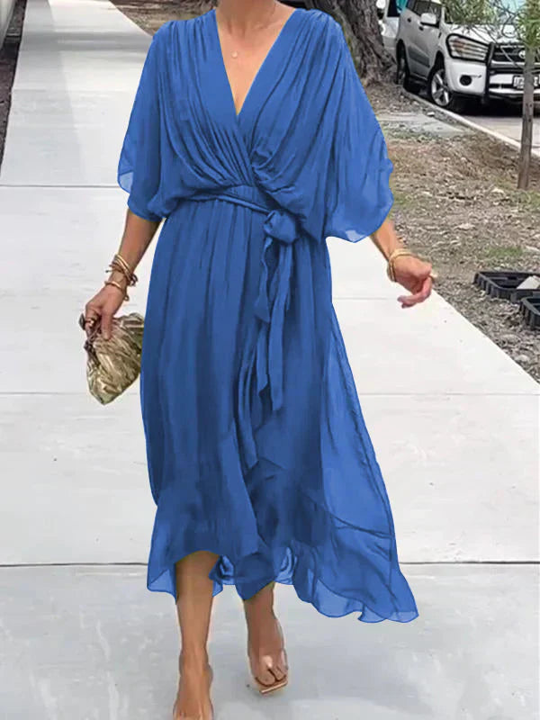 Kryziah - Schickes Seidenkleid mit V-Ausschnitt