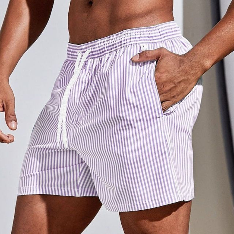 Albi - Herren Schnell trocknende gestreifte Badeshorts