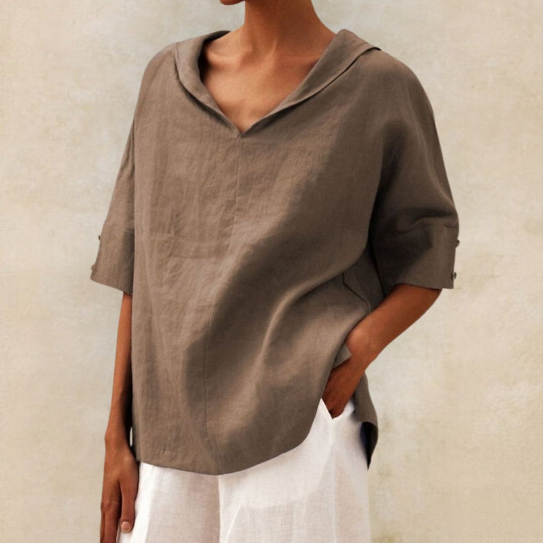 Mel - Leinenbluse mit V-Ausschnitt