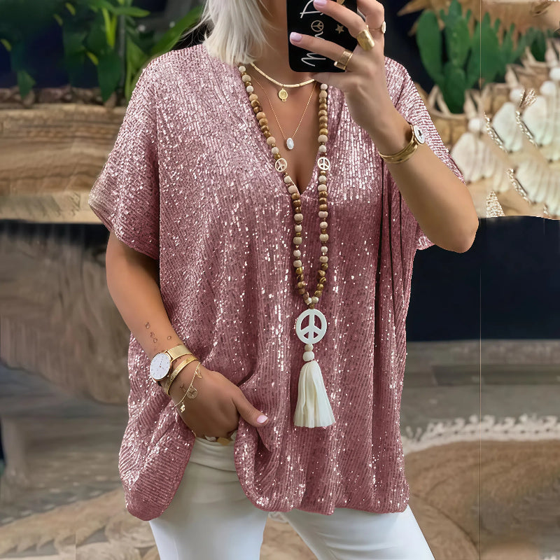 Paola - Glitzerndes V-Neck T-Shirt