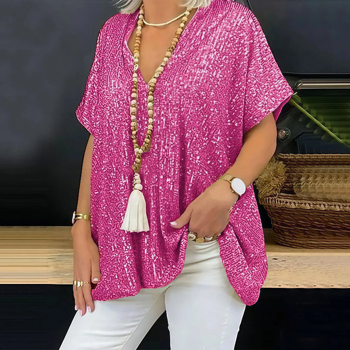 Paola - Glitzerndes V-Neck T-Shirt