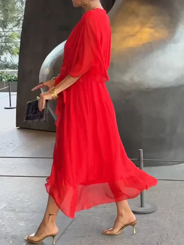 Kryziah - Schickes Seidenkleid mit V-Ausschnitt