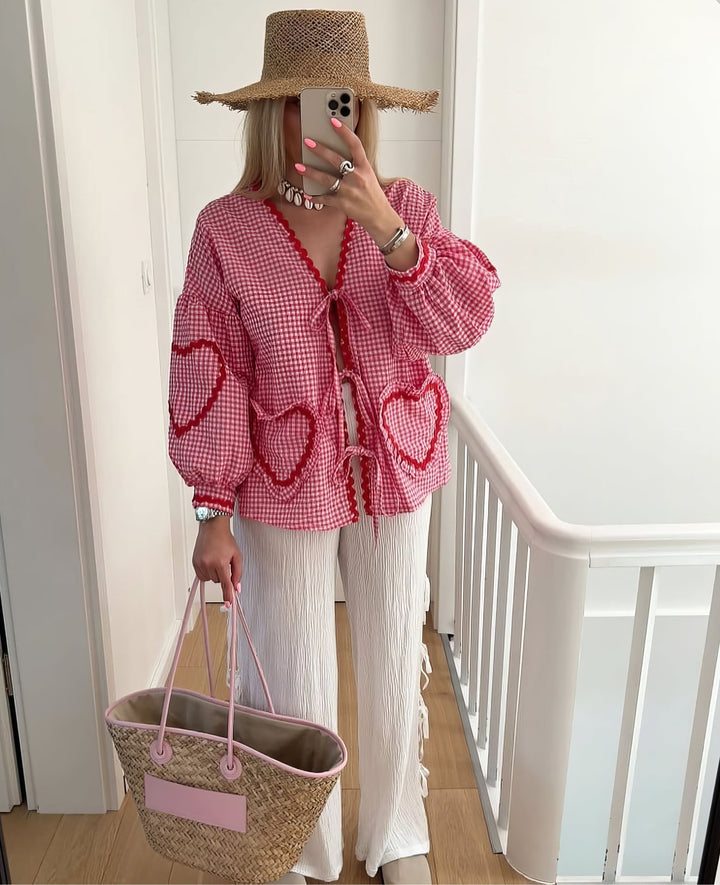 Claudia – Bluse Gingham mit Knoten