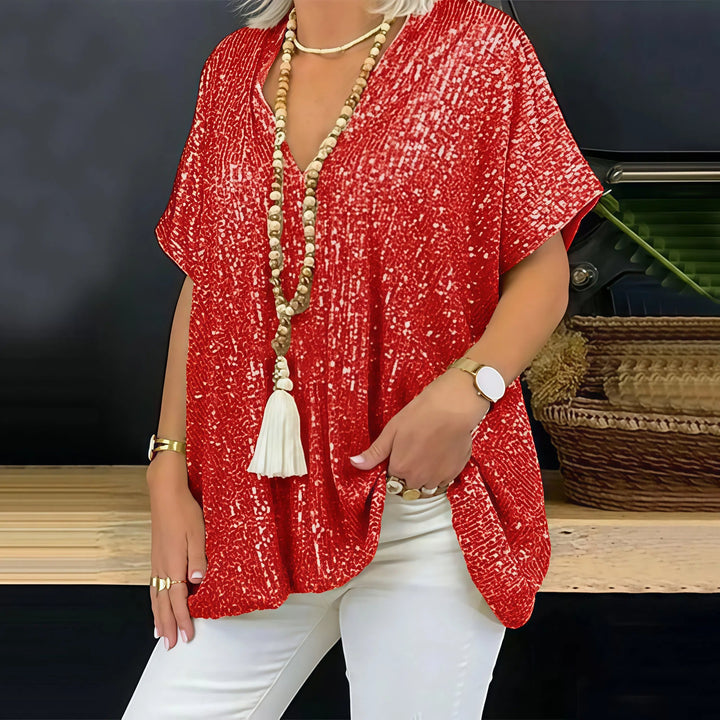 Paola - Glitzerndes V-Neck T-Shirt