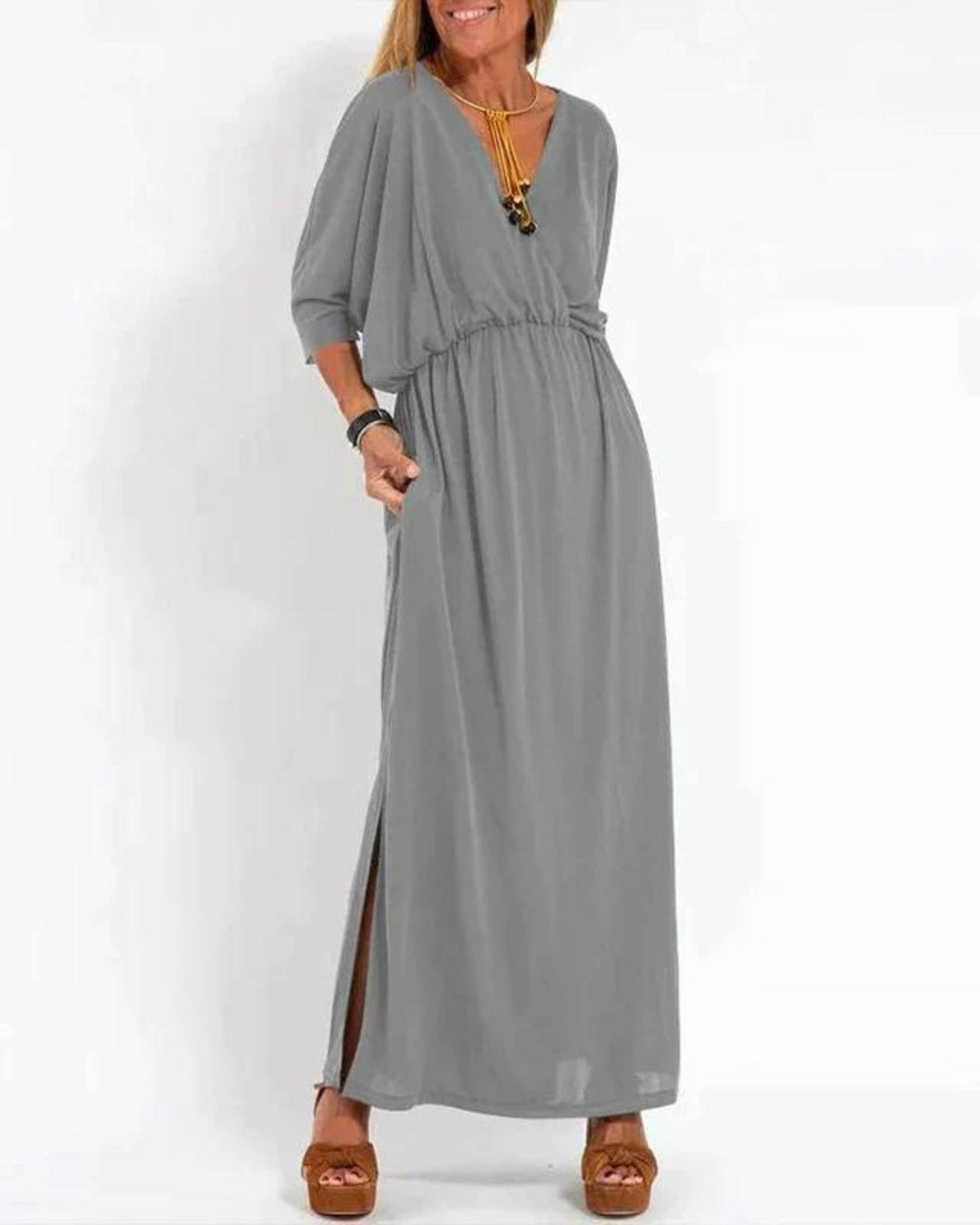 Rhian – Langes Vintage-Kleid mit figurbetonter Passform