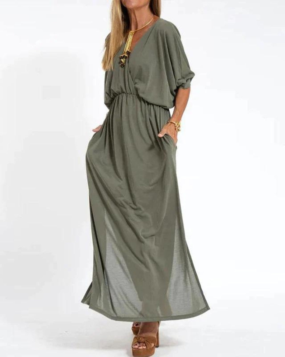 Rhian – Langes Vintage-Kleid mit figurbetonter Passform