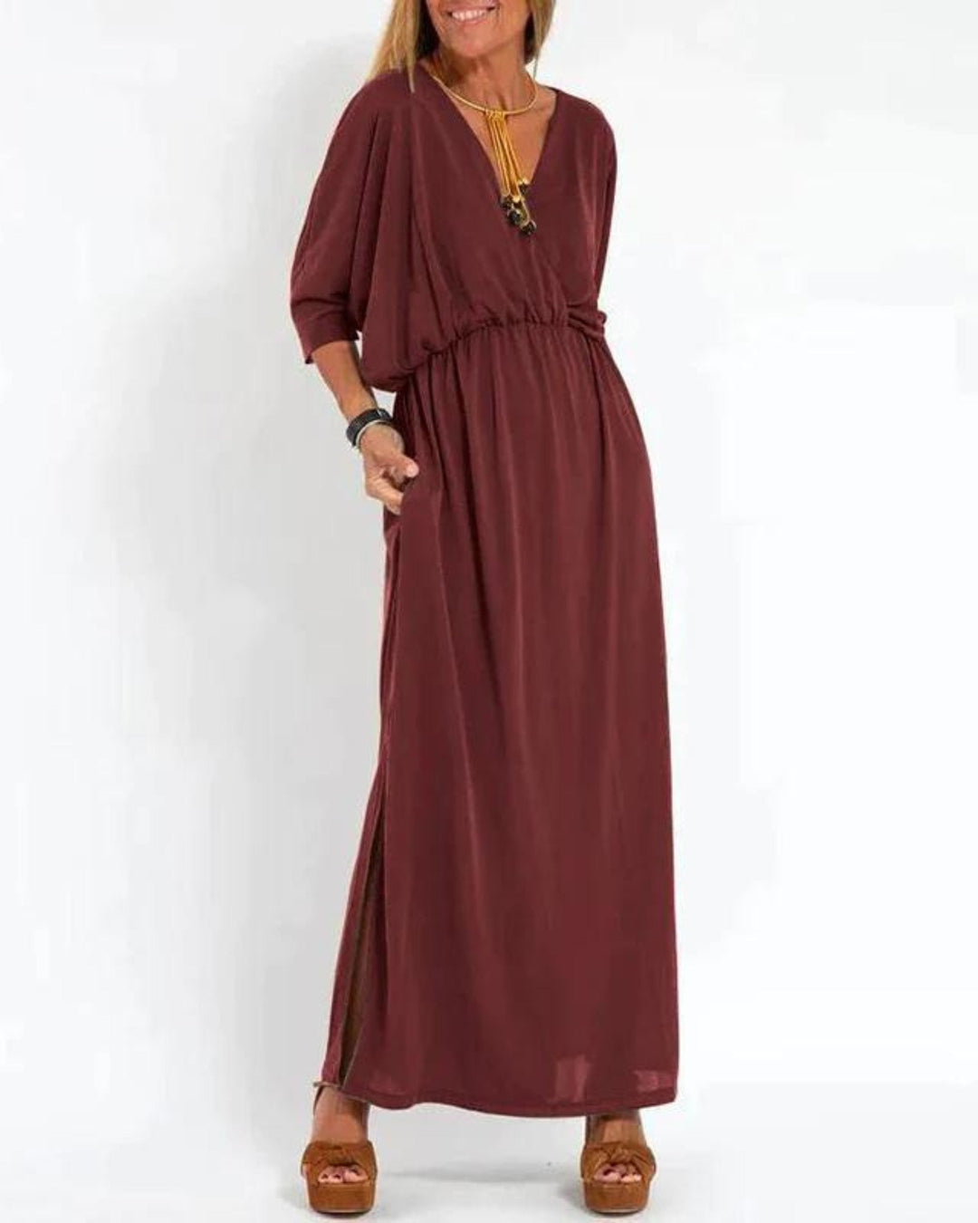 Rhian – Langes Vintage-Kleid mit figurbetonter Passform