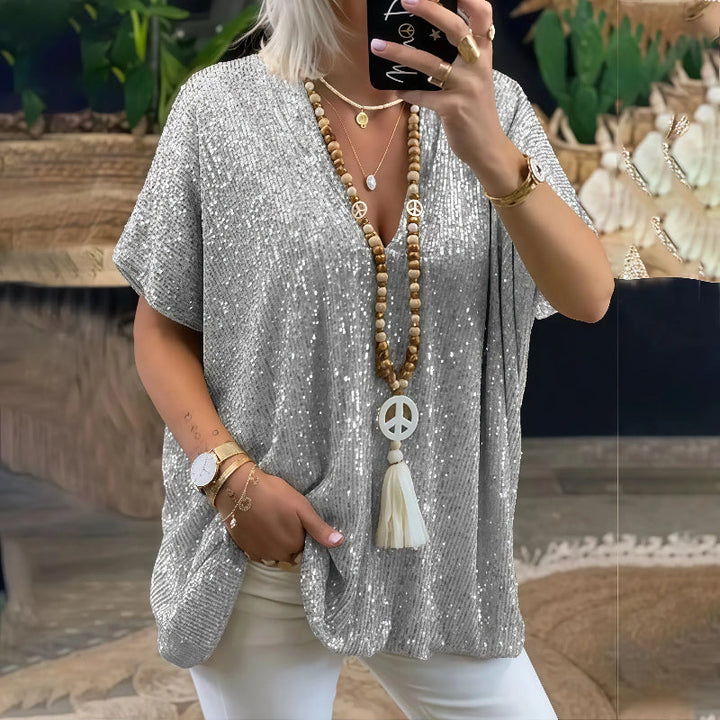 Paola - Glitzerndes V-Neck T-Shirt