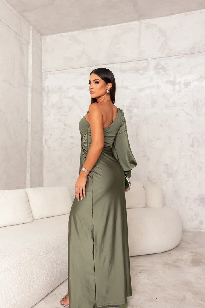 Fely - Strahlendes Satin-Kleid mit Schulterfrei-Design